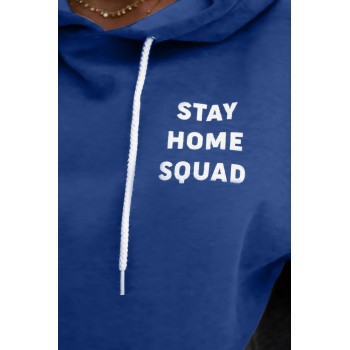 Black Stay Home Squad Pocketed Cotton Blend Hoodie Blue Gray